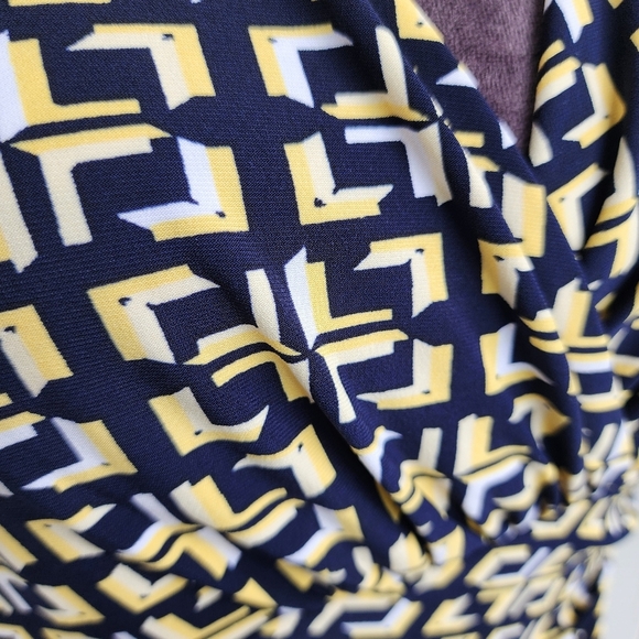 Ralph Lauren Women Dress Stretch Navy Yellow White Cap Sleeve Pleated Sheath 10 - Picture 4 of 15